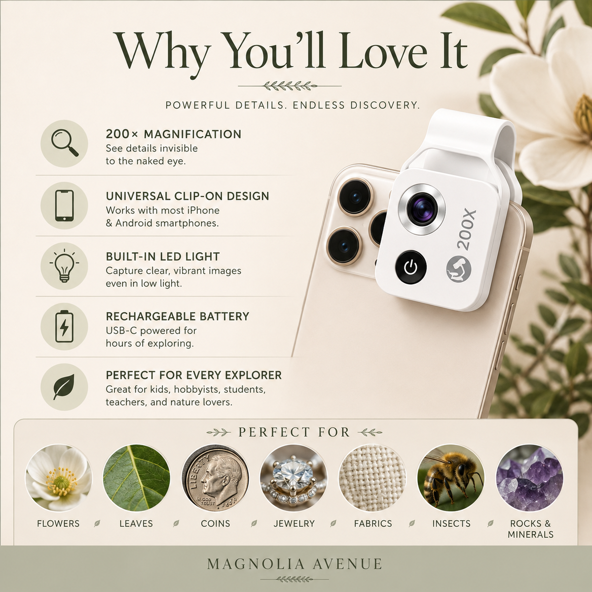 Pocket Microscope for iPhone & Android (200×)